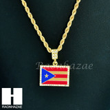 HIP HOP PUERTO RICO BORICUA FLAG CZ PENDANT w/ 4mm 24" ROPE NECKLACE CHAIN S239