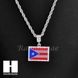 HIP HOP PUERTO RICO BORICUA FLAG CZ PENDANT w/ 4mm 24" ROPE NECKLACE CHAIN S239