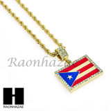HIP HOP PUERTO RICO BORICUA FLAG CZ PENDANT w/ 4mm 24" ROPE NECKLACE CHAIN S239