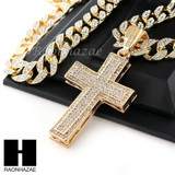 Hip Hop 14k Gold Plated 2Pac Cross PAVE Pendant 30" Cuban Link Chain N2