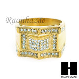 MEN RING 316L STAINLESS STEEL GOLD TONE CZ BLING RING SIZE 8-12 SR001G