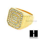 MEN RING 316L STAINLESS STEEL GOLD TONE CZ BLING RING SIZE 8-12 SR003G