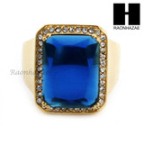 MEN RING 316L STAINLESS STEEL GOLD SAPPHIRE CZ RING SIZE 8-12 SR015BL