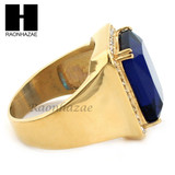 MEN RING 316L STAINLESS STEEL GOLD SAPPHIRE CZ RING SIZE 8-12 SR015BL
