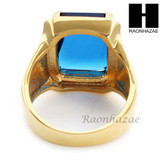 MEN RING 316L STAINLESS STEEL GOLD SAPPHIRE CZ RING SIZE 8-12 SR015BL