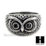 MEN STAINLESS STEEL HIP HOP ANTIQUE SILVER TONE OWL w/ ONYX RING 8-12 SR027CL