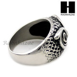 MEN STAINLESS STEEL HIP HOP ANTIQUE SILVER TONE OWL w/ ONYX RING 8-12 SR027CL