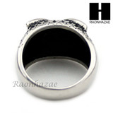MEN STAINLESS STEEL HIP HOP ANTIQUE SILVER TONE OWL w/ ONYX RING 8-12 SR027CL