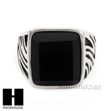 MEN STAINLESS STEEL HIP HOP ANTIQUE SILVER BLACK ONYX RING 8-12 SR028CL