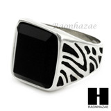 MEN STAINLESS STEEL HIP HOP ANTIQUE SILVER BLACK ONYX RING 8-12 SR028CL