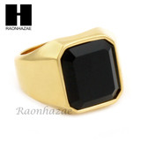 MEN STAINLESS STEEL HIP HOP 14K GOLD PLTED BLACK ONYX RING 8-12 SR030CL
