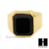 MEN STAINLESS STEEL HIP HOP 14K GOLD PLTED BLACK ONYX RING 8-12 SR030CL