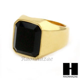 MEN STAINLESS STEEL HIP HOP 14K GOLD PLTED BLACK ONYX RING 8-12 SR030CL