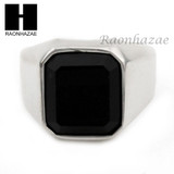 MEN STAINLESS STEEL HIP HOP SILVER TONE BLACK ONYX RING 8-12 SR031CL