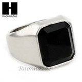 MEN STAINLESS STEEL HIP HOP SILVER TONE BLACK ONYX RING 8-12 SR031CL