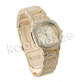 HIP HOP RAONHAZAE GOLD FINISHED LAB DIAMOND WATCH CUBAN CHAIN SET16
