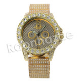 HIP HOP RAONHAZAE GOLD FINISHED LAB DIAMOND WATCH CUBAN CHAIN SET13