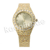 HIP HOP RAONHAZAE GOLD FINISHED LAB DIAMOND WATCH CUBAN CHAIN SET13