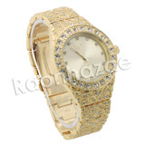 HIP HOP RAONHAZAE GOLD FINISHED LAB DIAMOND WATCH CUBAN CHAIN SET13