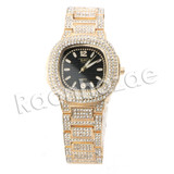 HIP HOP RAONHAZAE GOLD FINISHED LAB DIAMOND WATCH CUBAN CHAIN SET10