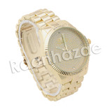 HIP HOP RAONHAZAE GOLD FINISHED LAB DIAMOND WATCH CUBAN CHAIN SET8