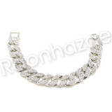Hip Hop 14K White Gold PT Nugget Watch Cuban Chain Bracelet Set F45S