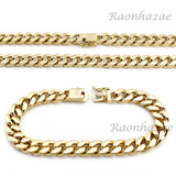 Hip Hop Men 14k Gold Finish Heavy Cuban Link Chain / Bracelet 9" 24" 30" 36" Set