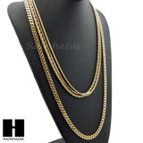 HIP HOP 14K GOLD PT 4 CHAINS ROPE, BOX, 30" CUBAN LINK NECKLACE CHAIN SET GN158G