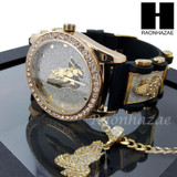MEN PRAYING HANDS WATCH & PENDANT CUBAN CHAIN NECKLACE GIFT SET SS80