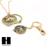 Gold 5X Magnifying Glass Lady Luck Elephant Key Chain Pendant Chain Necklace Set SJ2G