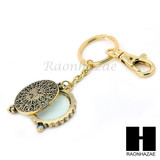 Gold 5X Magnifying Glass Round Filigree Key Chain Pendant Chain Necklace Set SJ3G