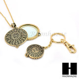 Gold 5X Magnifying Glass Round Filigree Key Chain Pendant Chain Necklace Set SJ3G