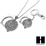 Silver 5X Magnifying Glass Round Filigree Key Chain Pendant Chain Necklace Set SJ3S
