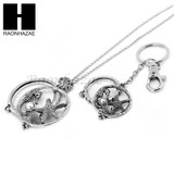 5X Magnifying Glass Starfish Seahorse Key Chain Pendant Chain Necklace Set SJ5S