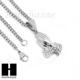 MENS STAINLESS STEEL PRAYING HANDS PENDANT 24" CUBAN NECKLACE SET NP001