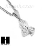 MENS STAINLESS STEEL PRAYING HANDS PENDANT 24" CUBAN NECKLACE SET NP001