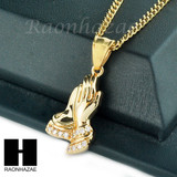 MENS STAINLESS STEEL PRAYING HANDS PENDANT 24" CUBAN NECKLACE SET NP001