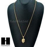 MEN STAINLESS STEEL MINI LION FACE PENDANT 24" CUBAN NECKLACE SET NP002