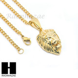 MEN STAINLESS STEEL MINI LION FACE PENDANT 24" CUBAN NECKLACE SET NP002