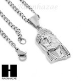 MENS STAINLESS STEEL JESUS FACE CZ PENDANT 24" CUBAN NECKLACE SET NP005