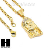 MENS STAINLESS STEEL JESUS FACE CZ PENDANT 24" CUBAN NECKLACE SET NP005