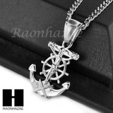 MENS STAINLESS STEEL BOAT ANCHOR JESUS CROSS PENDANT 24" CUBAN NECKLACE NP008