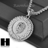 MENS STAINLESS STEEL LION FACE MEDALLION PENDANT 24" ROPE CHAIN NECKLACE NP012