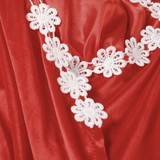 Satin Lace Trim Short Sleeve Robe & Nightdress Lingerie Sleepwear 2 Pieces Set/Free Shipping