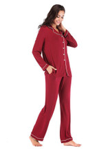 Long Sleeve Pajamas Set Womens Button Down Nightwear with Pocket/Free Shipping