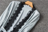 Lingerie Sleepwear 2 Pieces Set Satin Lace Trim Robe & Nightdress/Free Shipping