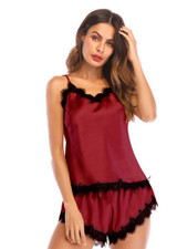 Eyelash Lace Imitation Silk Lingerie Underwear Cami Set Two Pieces/Free Shipping