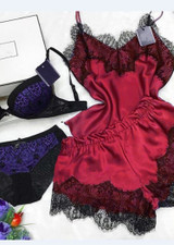 Lingerie Lace Trim Pajamas Two Pieces Cami Set/Free Shipping