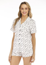 Love Printed Satin Short Sleeve Button Down Shorts Pajamas Set/Free Shipping
