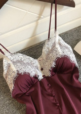 V-Neck Silk Eyelash  Camisole  Lingerie Sleepwear Set With Button/Free Shipping